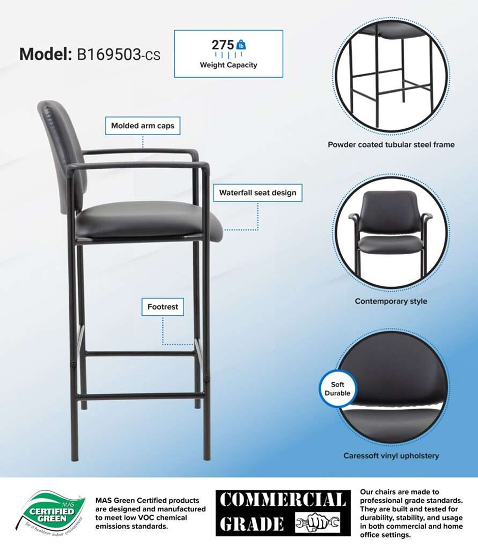Boss Contemporary Counter Stool In Black Caressoft Vinyl - Image 2