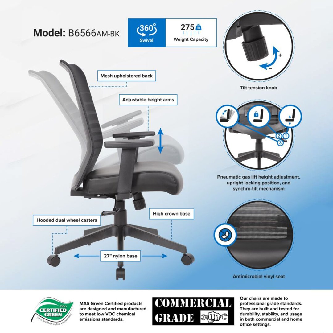 Boss Horizontal Mesh Back Task Chair, Aluminum ArmsBase - Image 6
