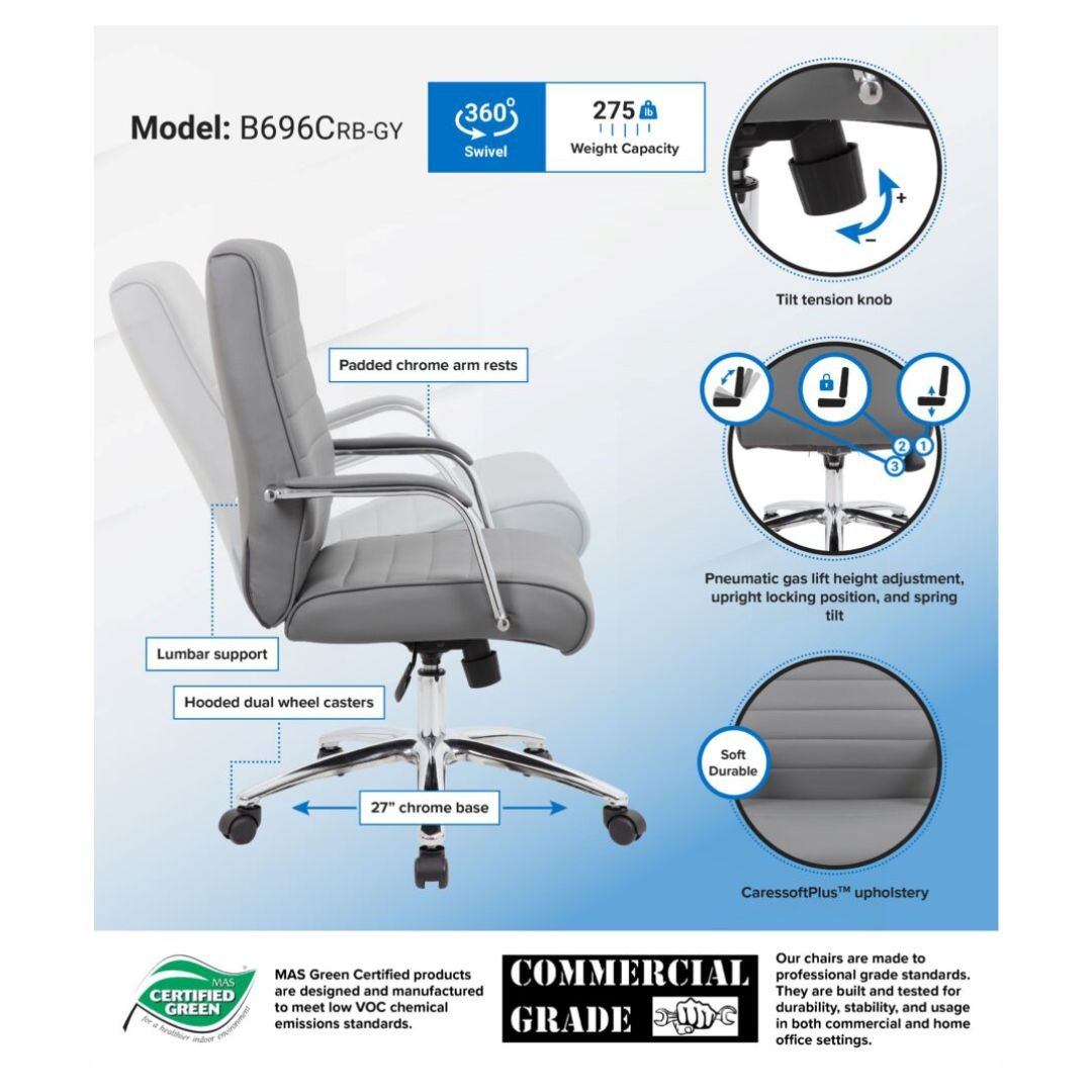 Boss Modern Executive Conference Chair-Ribbed Grey - Image 3