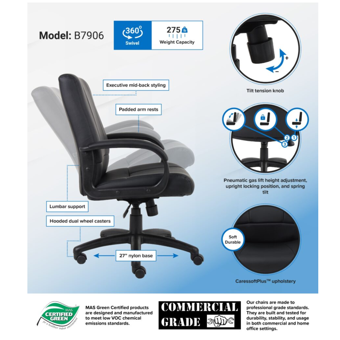 Boss Caressoftplus Vinyl Executive Mid Back Chair - Image 3