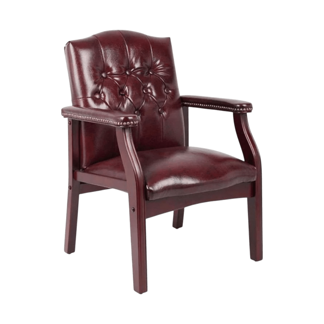 Boss Traditional Oxblood Vinyl guest, accent or dining chair W/ Mahogany Finish - Image 2