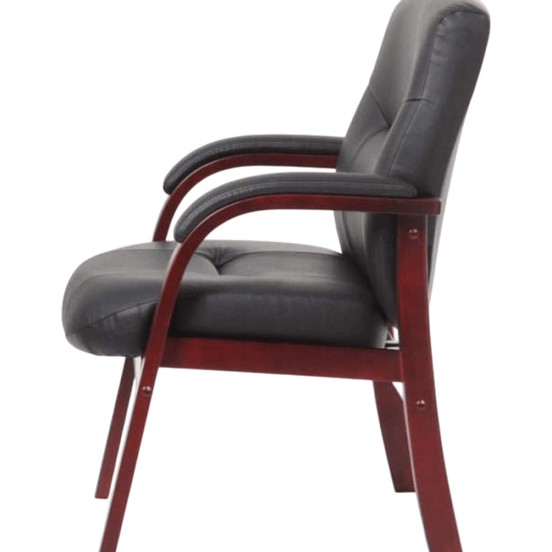 Boss Executive Leather Guest Chair W/ Mahogany Finished Wood - Image 5