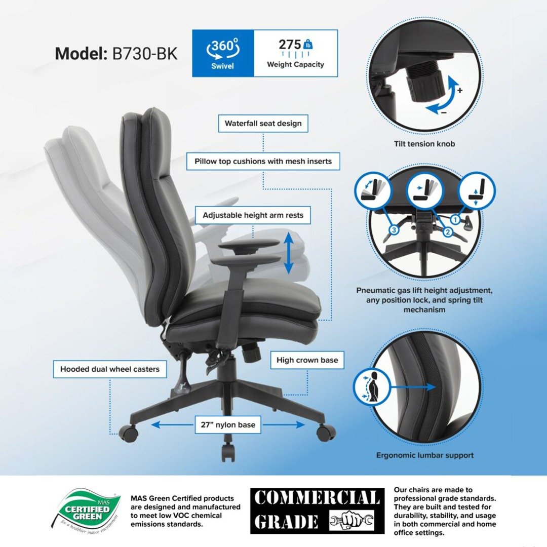 Boss Caressoft Executive High Back Chair w/ Adjustable Arms - Image 6