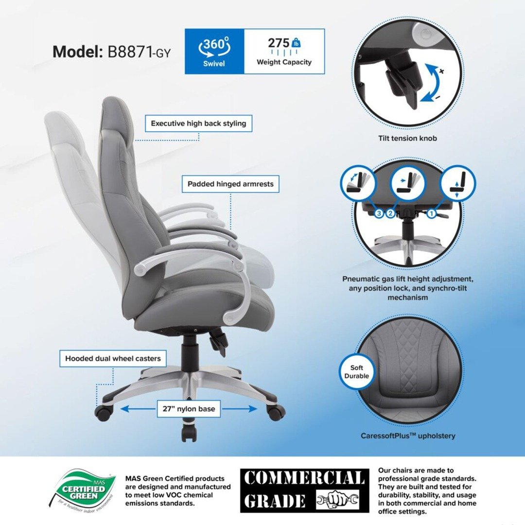 Boss Executive Hinged Arm Chair - Grey - Image 6