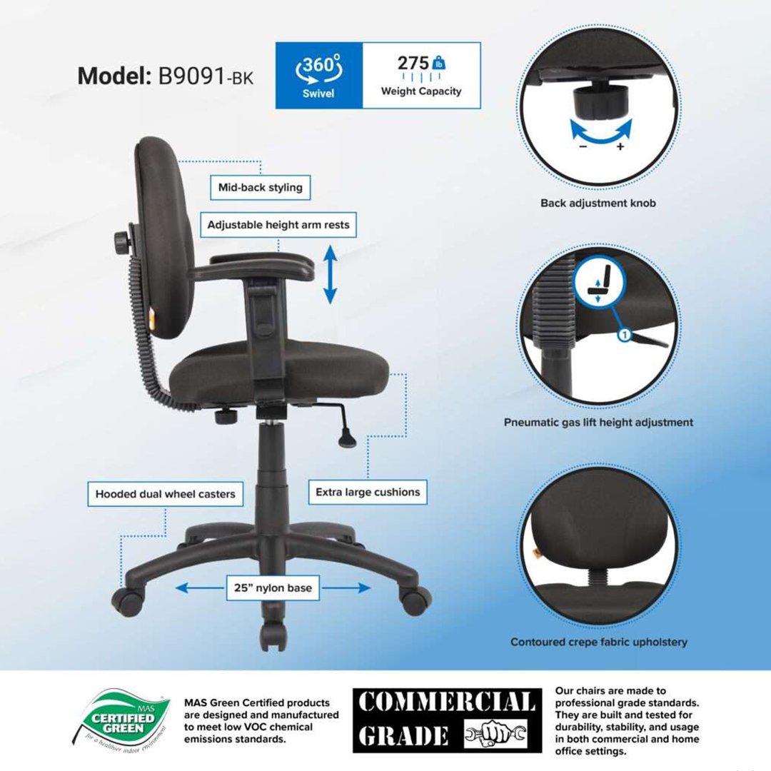 Boss Diamond Task Chair In Black W/ Adjustable Arms - Image 2
