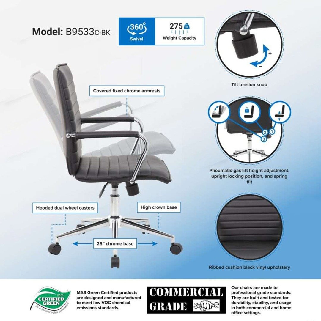 Boss Hospitality Task Chair with Fixed Chrome Arms - Image 4