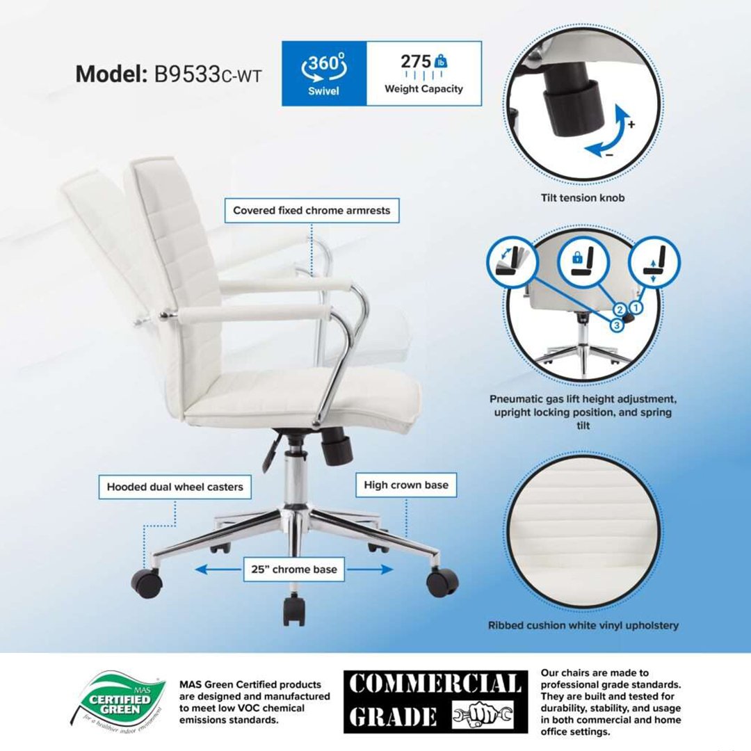 Boss Hospitality Task Chair with Fixed Chrome Arms - Image 4