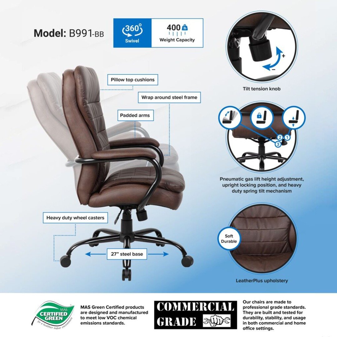 Boss Heavy Duty Double Plush LeatherPlus Chair-400 Lbs. - Image 4