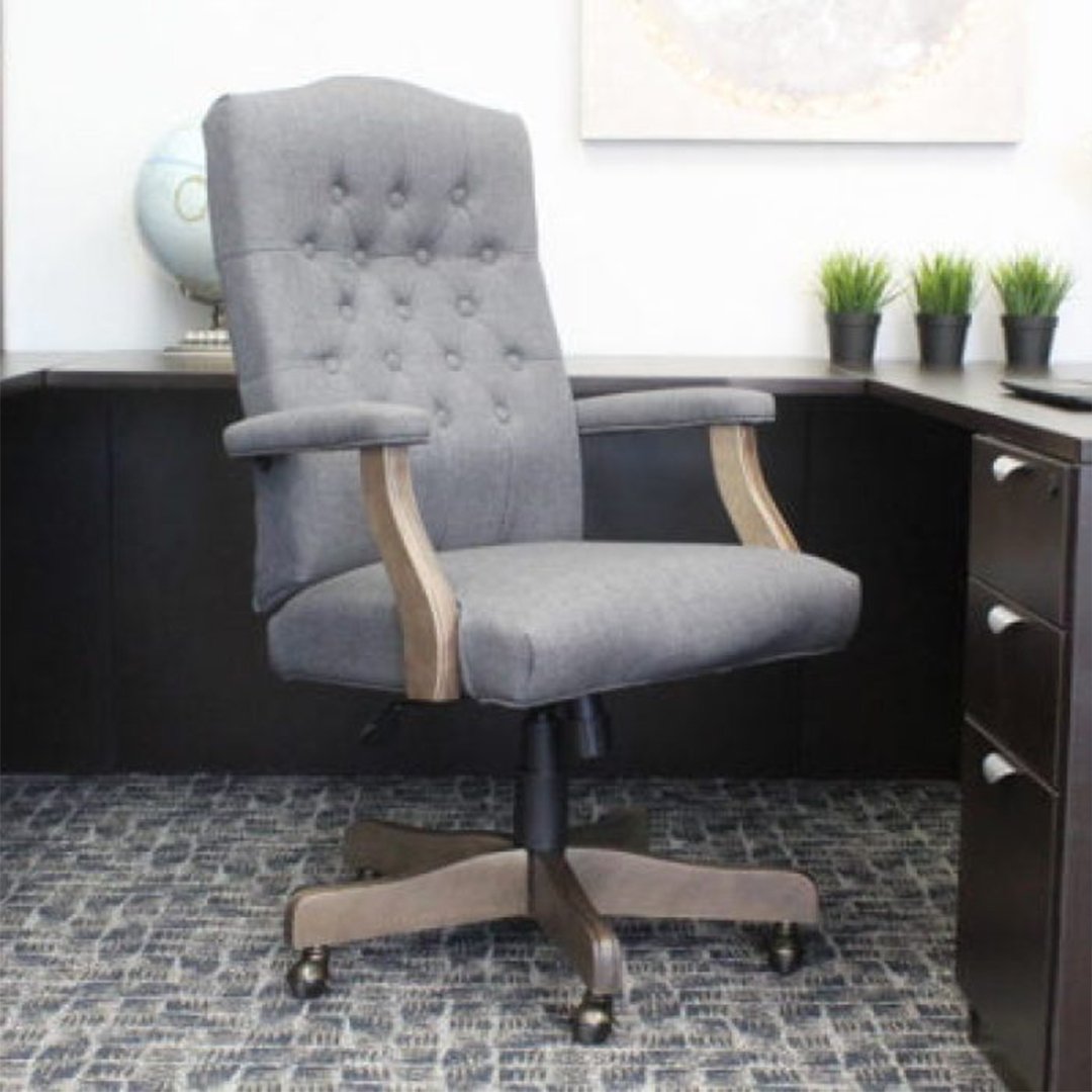 BOSS Executive Slate Grey Commercial Grade Linen Chair With Driftwood Finish Frame - Image 3
