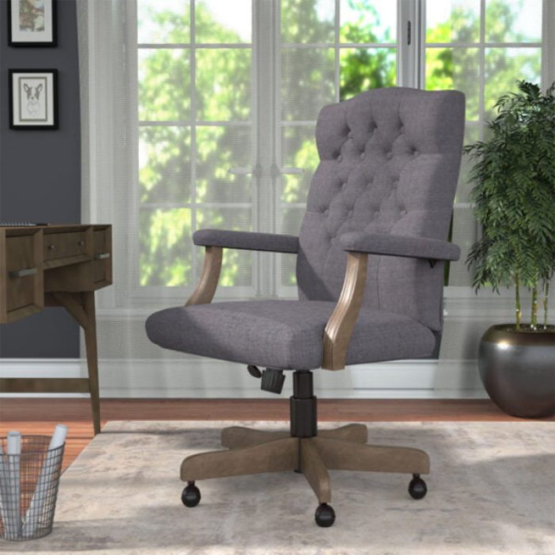 BOSS Executive Slate Grey Commercial Grade Linen Chair With Driftwood Finish Frame - Image 2