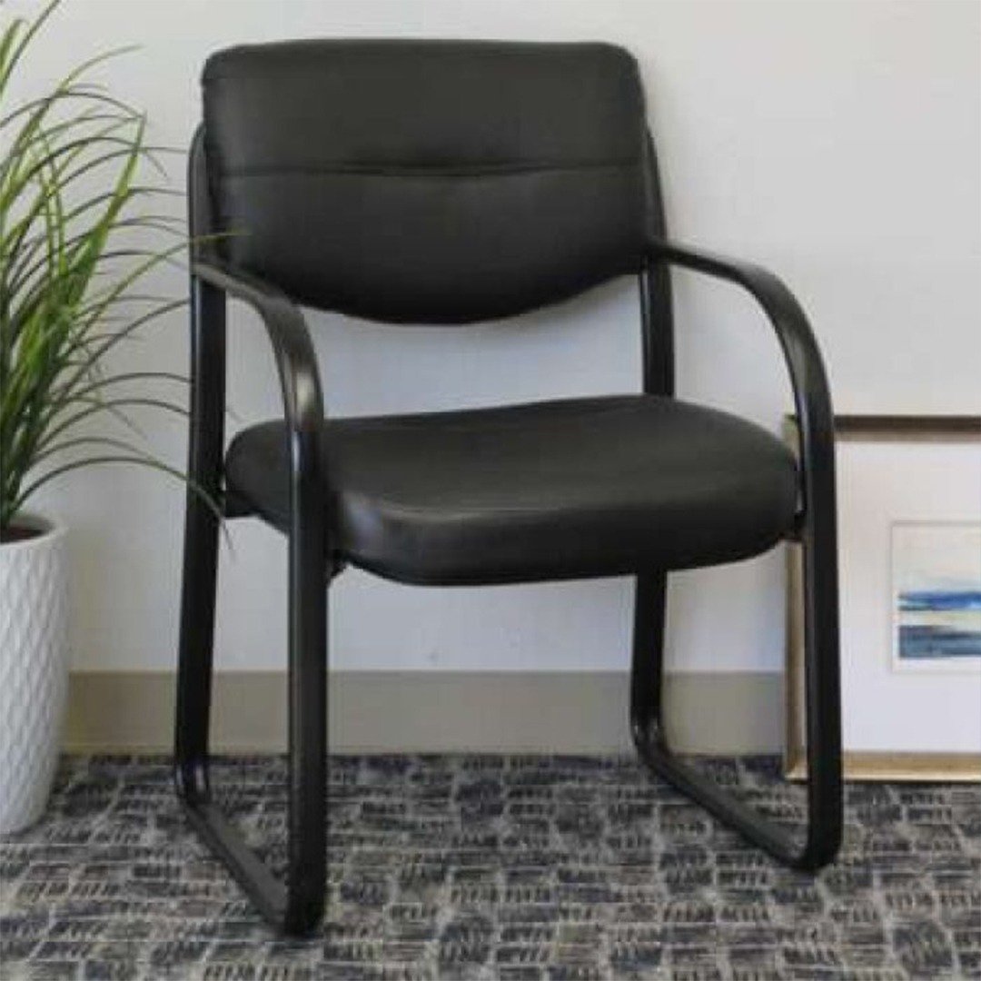 Boss Leather Sled Base Side Chair W/ Arms - Image 3