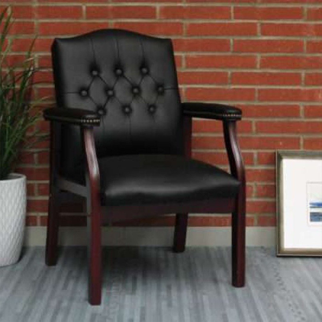 Boss Traditional Black Caressoft guest, accent or dining chair W/ Mahogany Finish - Image 4