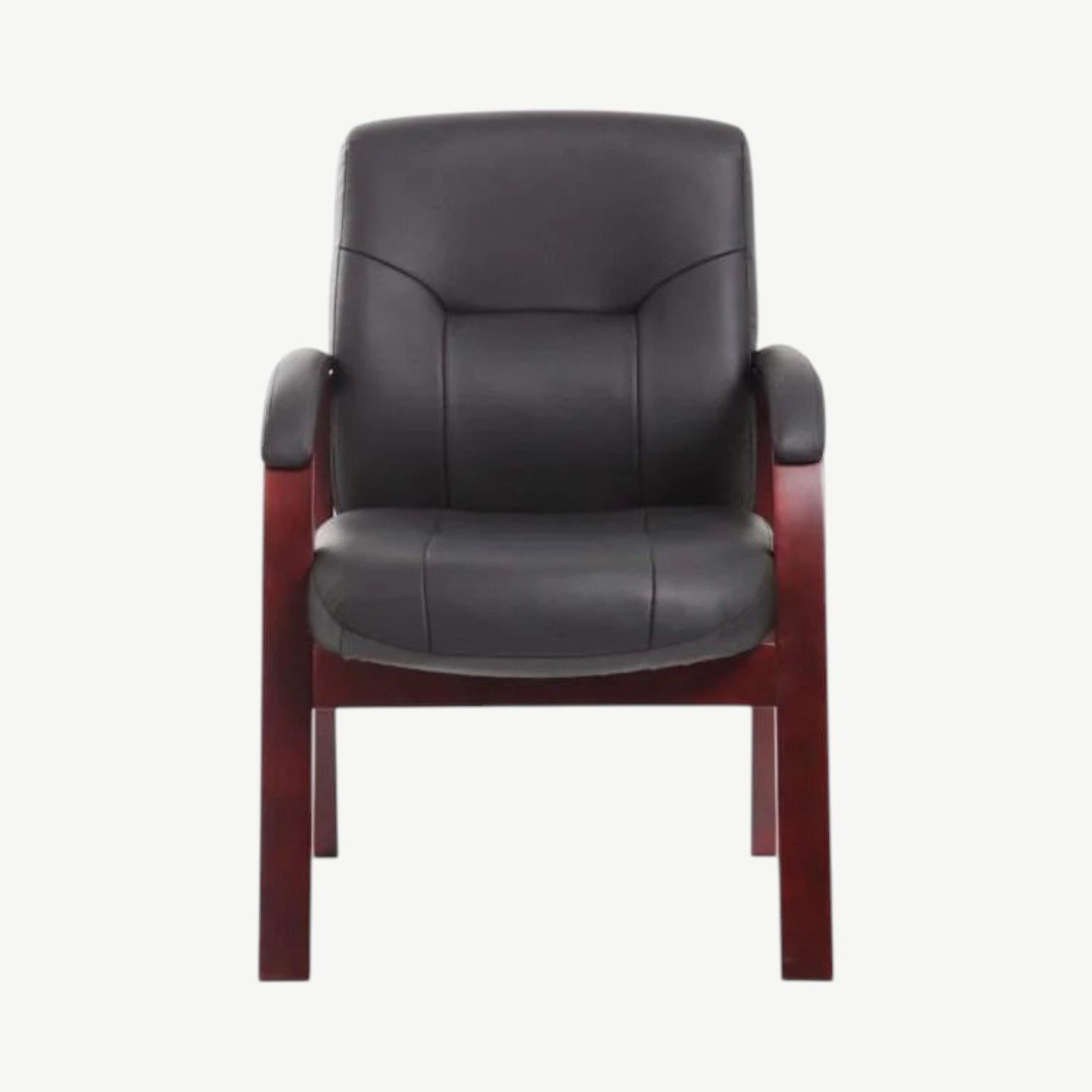 Boss Executive Leather Guest Chair W/ Mahogany Finished Wood - Image 2