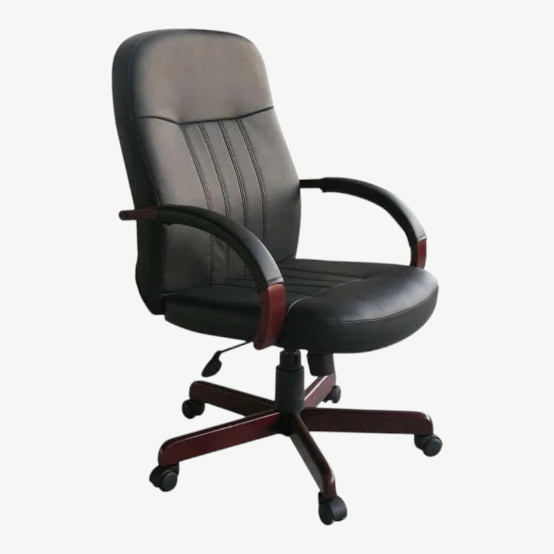 Boss LeatherPlus Exec. Chair W/ Mahogany Finish - Image 2